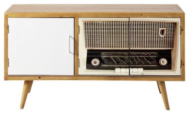 Sideboard im 50erJahre-Stil aufgemaltes Kofferradio
