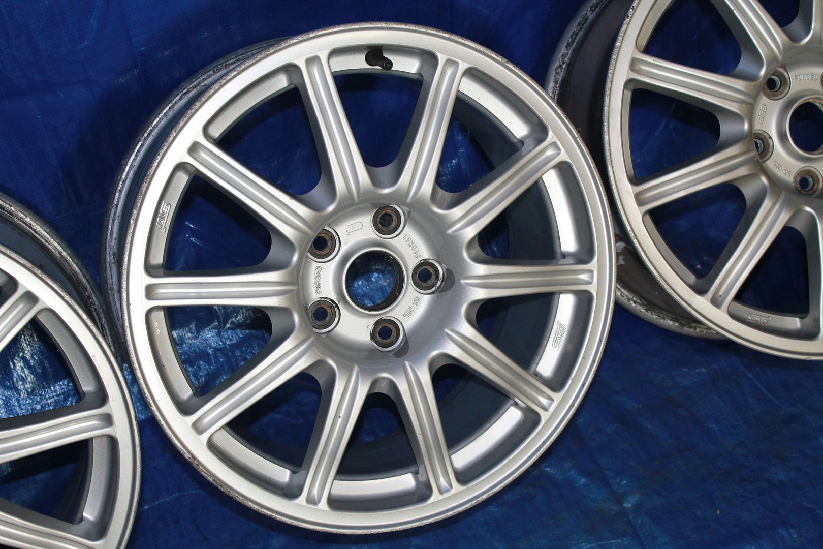 0507 SUBARU STI OEM SILVER BBS FACTORY 17X8 5X114.3 WHEELS RIMS 06 WRX JDM