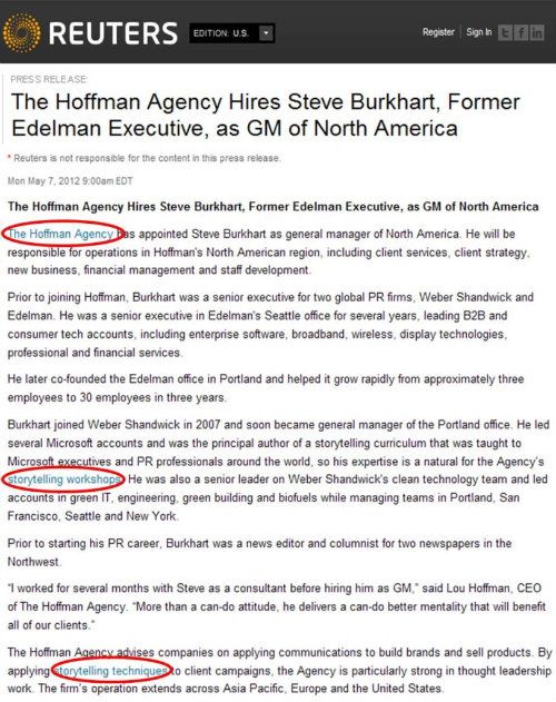 Hoffman Agency News Release in Reuters