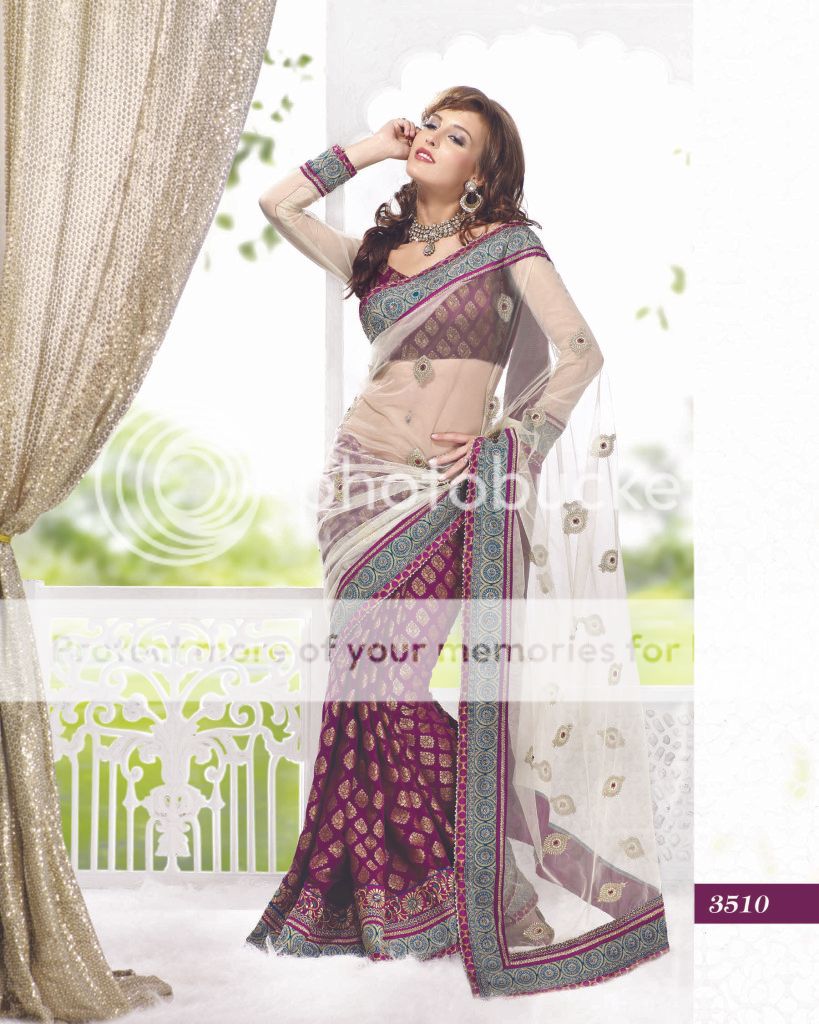 Charming Off White Purple Bollywood Party Wear Diamond Work Saree ECL 