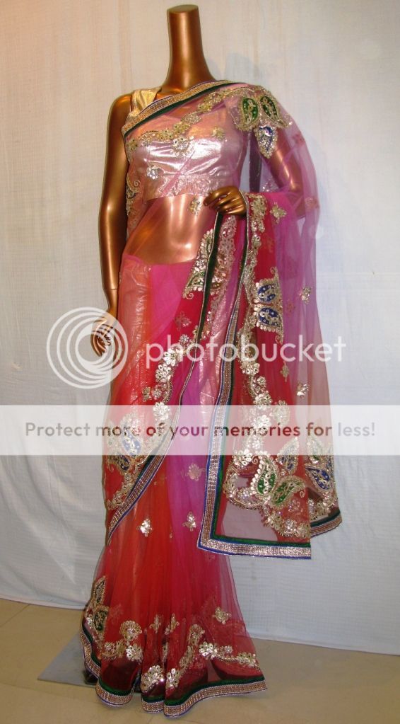 Indian Bollywood Designer Unique Gotta Patti Work Shaded Pink Saree